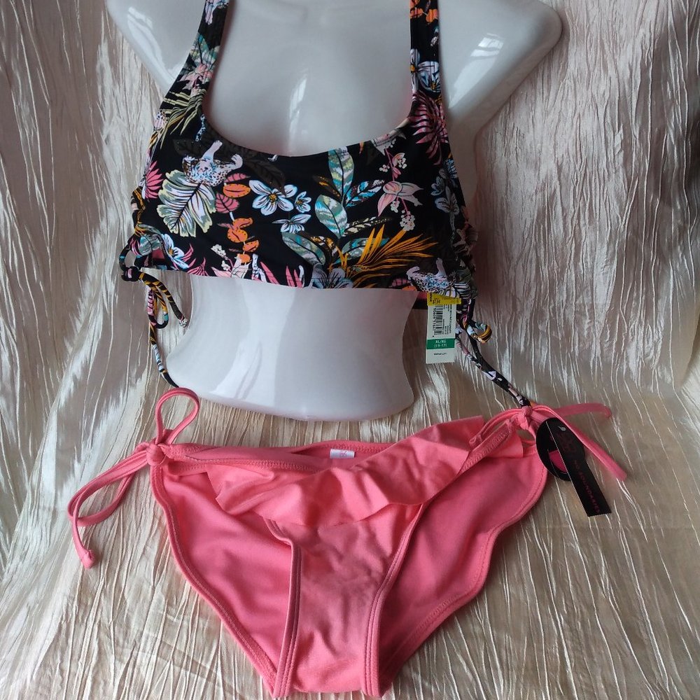 No Boundaries Pink/Black Flower Bikini